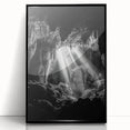 Framed acrylic artwork depicting a stunning cave landscape, featuring vibrant colors and intricate details, presented in a sleek black frame ideal for modern decor.