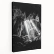 Stretched canvas artwork depicting a serene landscape with caves, showcasing earthy tones and intricate details, ideal for home decor enthusiasts.