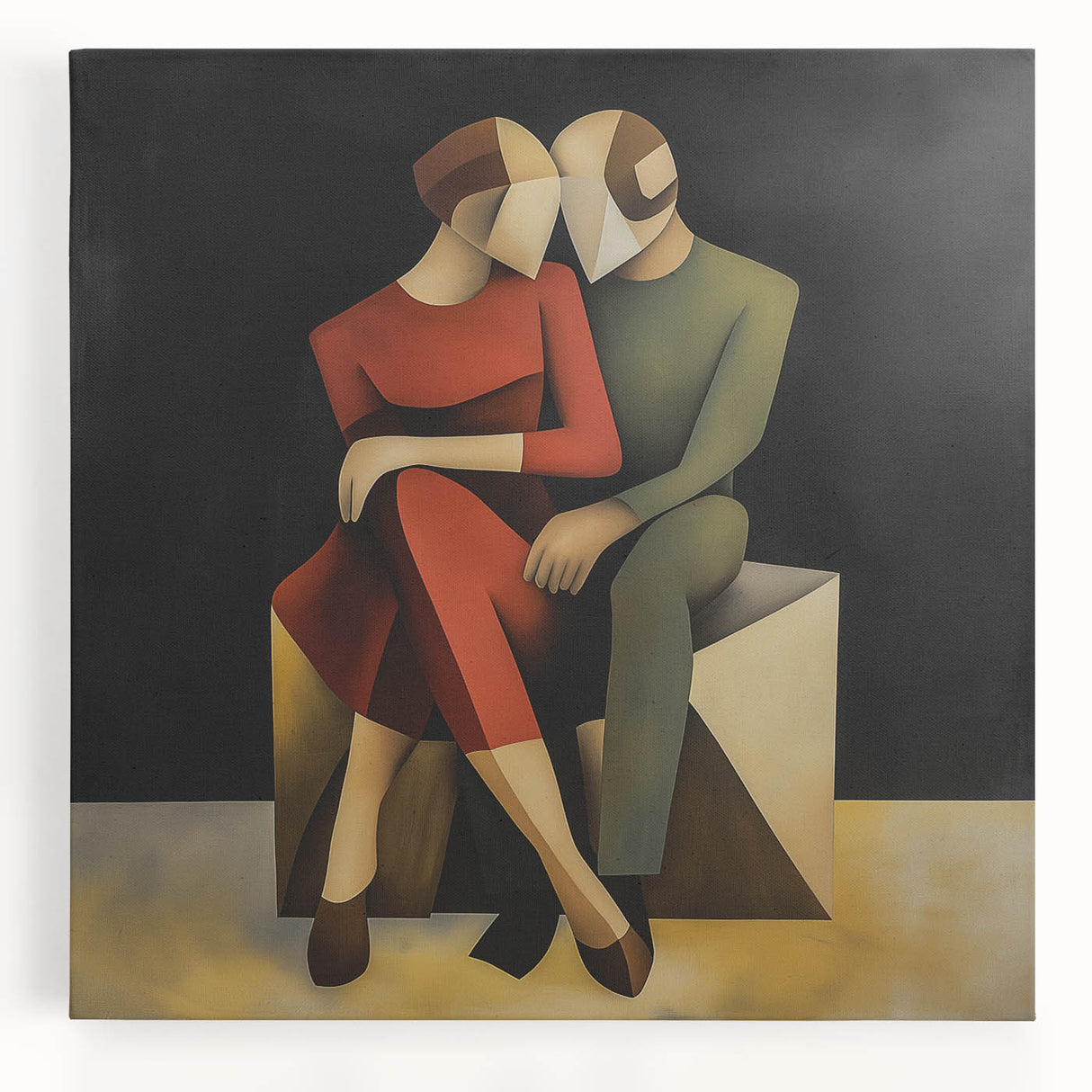 Modern Bedroom Art – Geometric Romantic Couple Canvas Wall Decor