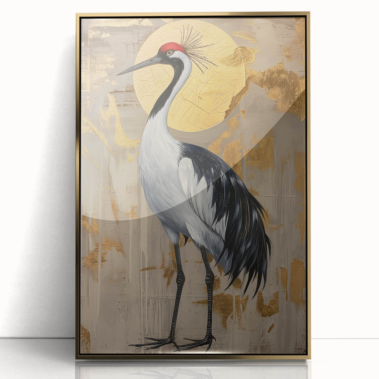 Framed abstract figurative wall art in gold-acrylic finish, showcasing elegant shapes and textures, perfect for modern decor. Ideal for enhancing living spaces with contemporary style.