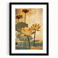 Abstract floral wall art framed in black with a white mat, showcasing vibrant blossoms in hues of pink and blue, ideal for modern home decor.
