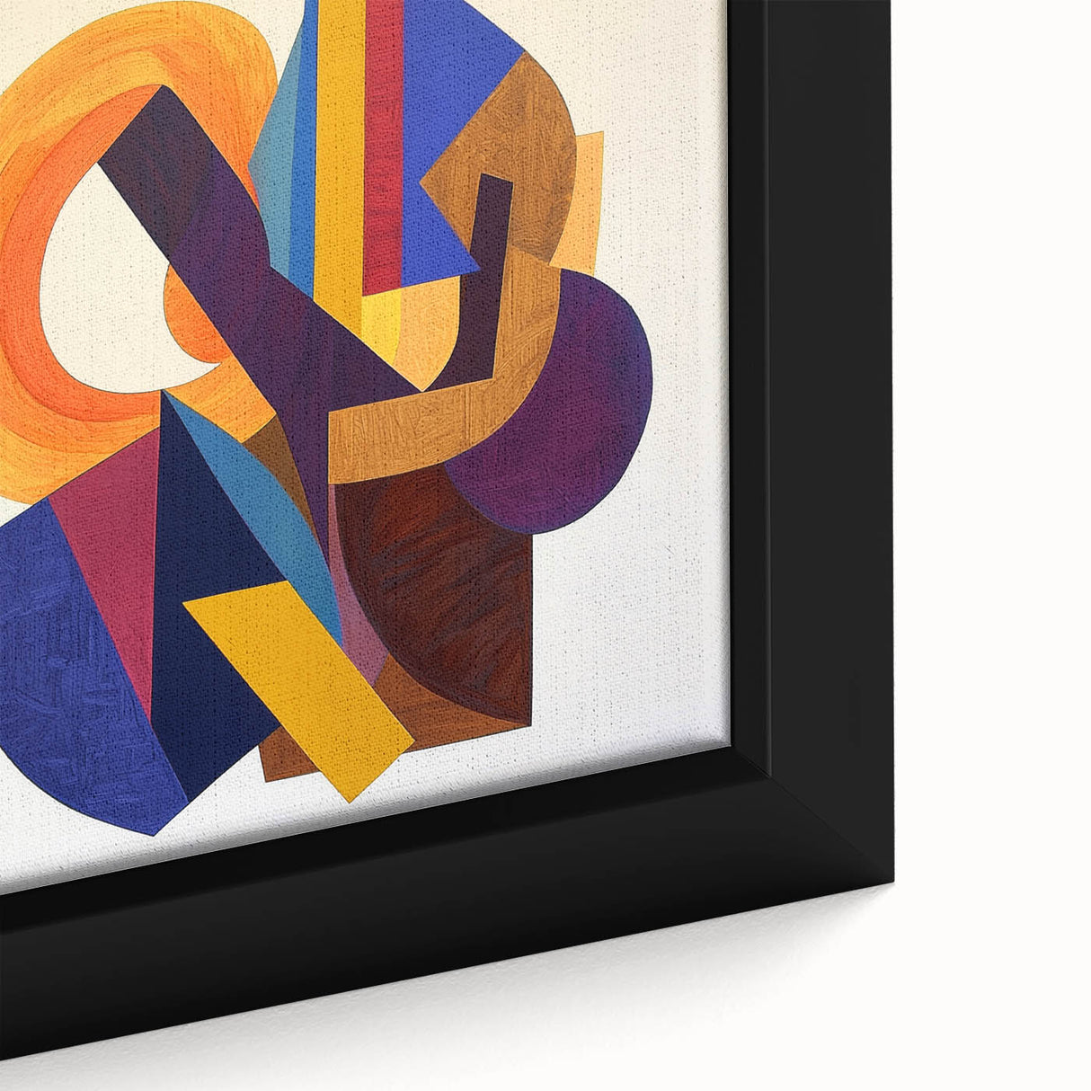 Close-up of an abstract geometric framed canvas art piece showcasing vibrant colors and intricate patterns, perfect for modern home decor. Ideal for art enthusiasts and interior design lovers.