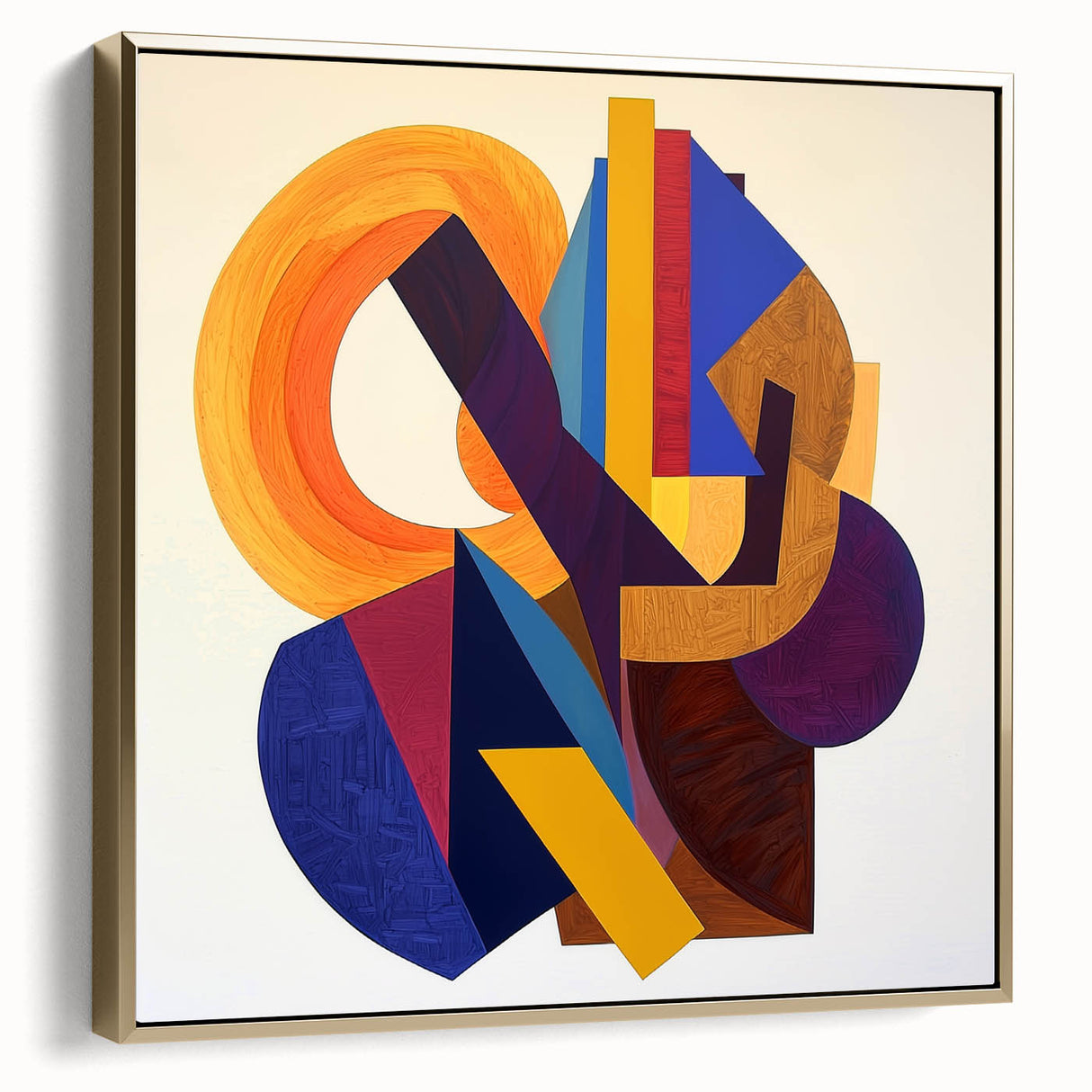 Abstract geometric framed canvas artwork showcasing a blend of silver and gold tones; perfect for modern decor, adding elegance and sophistication to any space.