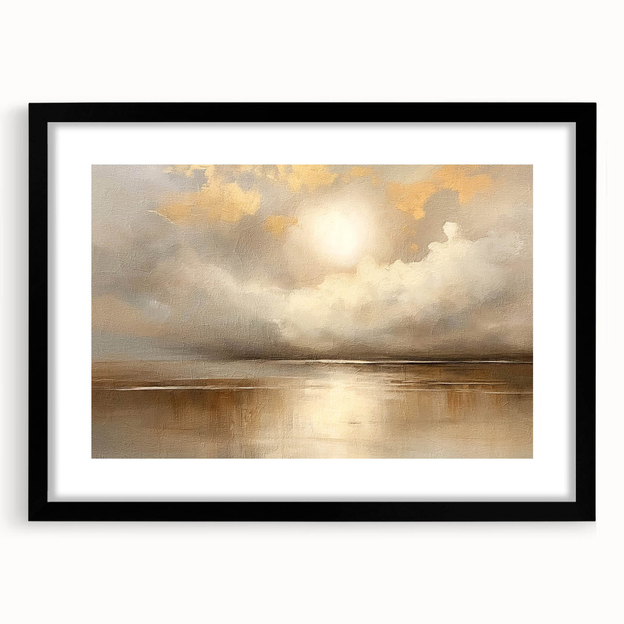 Abstract landscape wall art framed with a black mat, showcasing a modern design that adds a contemporary touch to home decor. Ideal for living rooms or offices.