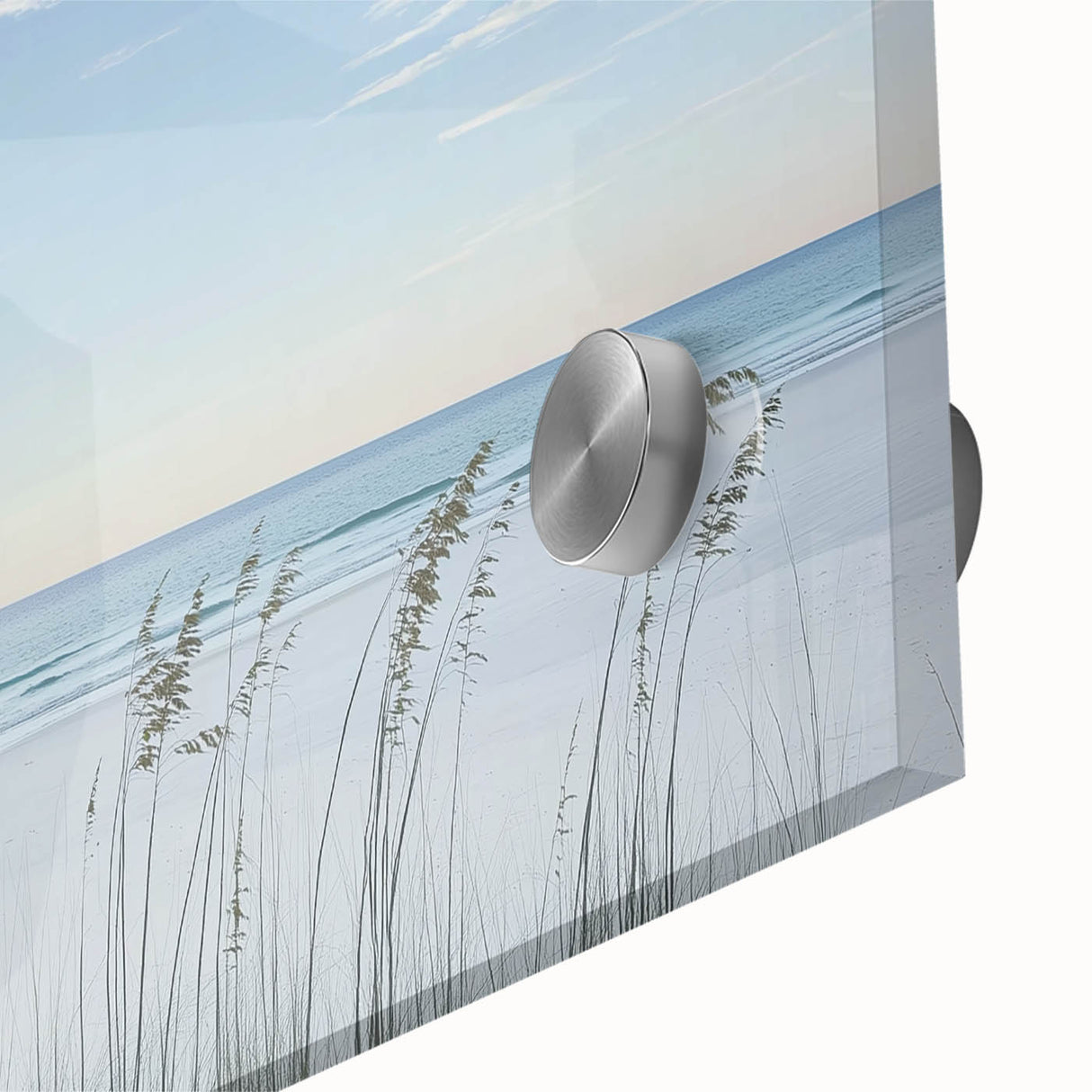 Close-up of a vibrant acrylic landscape artwork depicting tranquil beaches, showcasing vivid colors and intricate details, ideal for beach-themed decor.