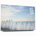 Acrylic glass artwork showcasing a vibrant beach landscape from a side view, displaying vivid colors and intricate details, mounted with pins for a modern finish.