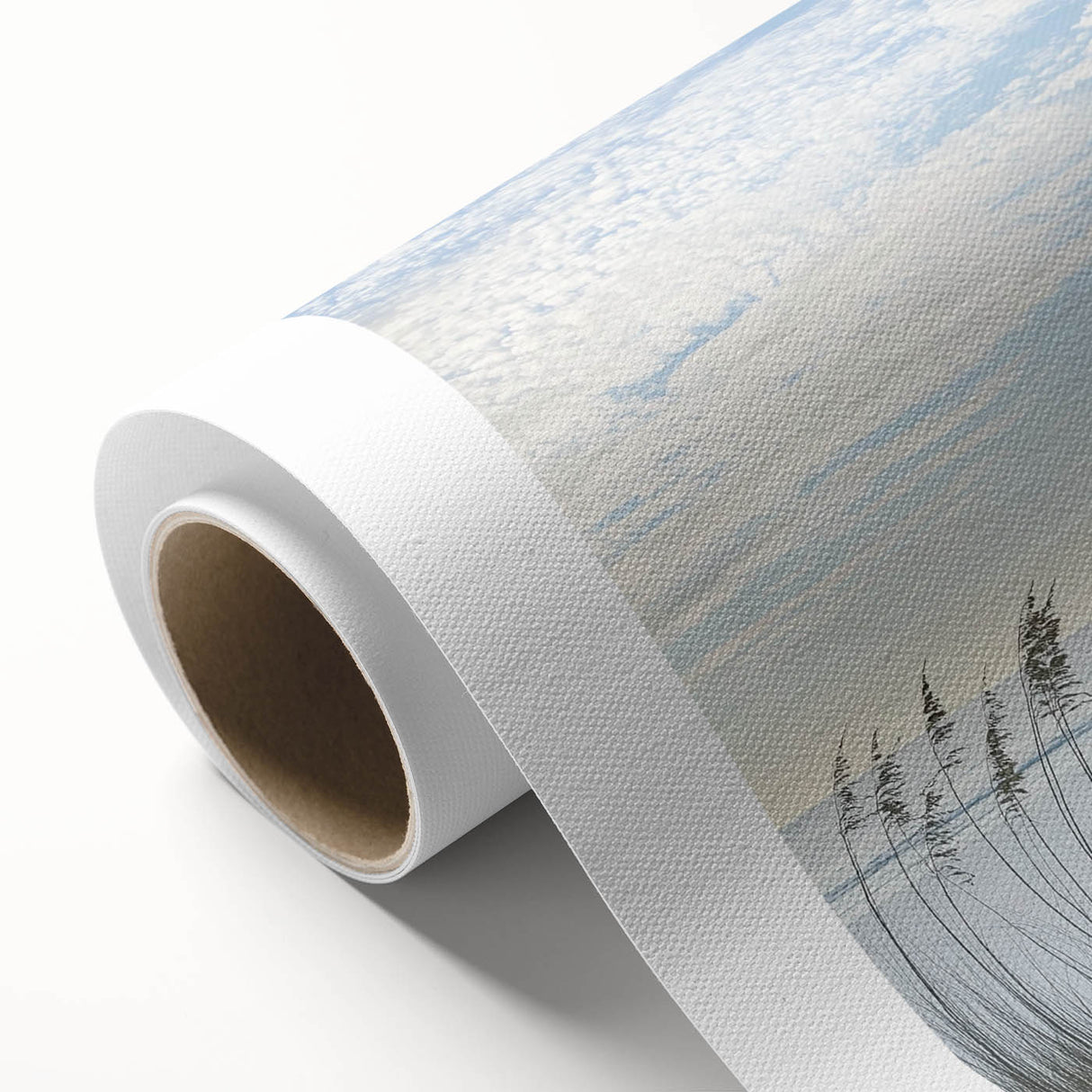 Stunning rolled canvas artwork showcasing a vibrant beach landscape, featuring vivid blues and sandy tones, perfect for coastal decor enthusiasts. Ideal for adding a serene atmosphere to any room.