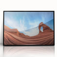 Framed acrylic artwork depicting a vibrant landscape of canyons, showcasing rich earth tones and intricate details, ideal for enhancing modern home decor.