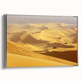 Framed canvas artwork showcasing a stunning desert landscape with vibrant colors and intricate details, featuring a sleek silver frame enhancing its modern aesthetic. Perfect for adding elegance to any room decor.