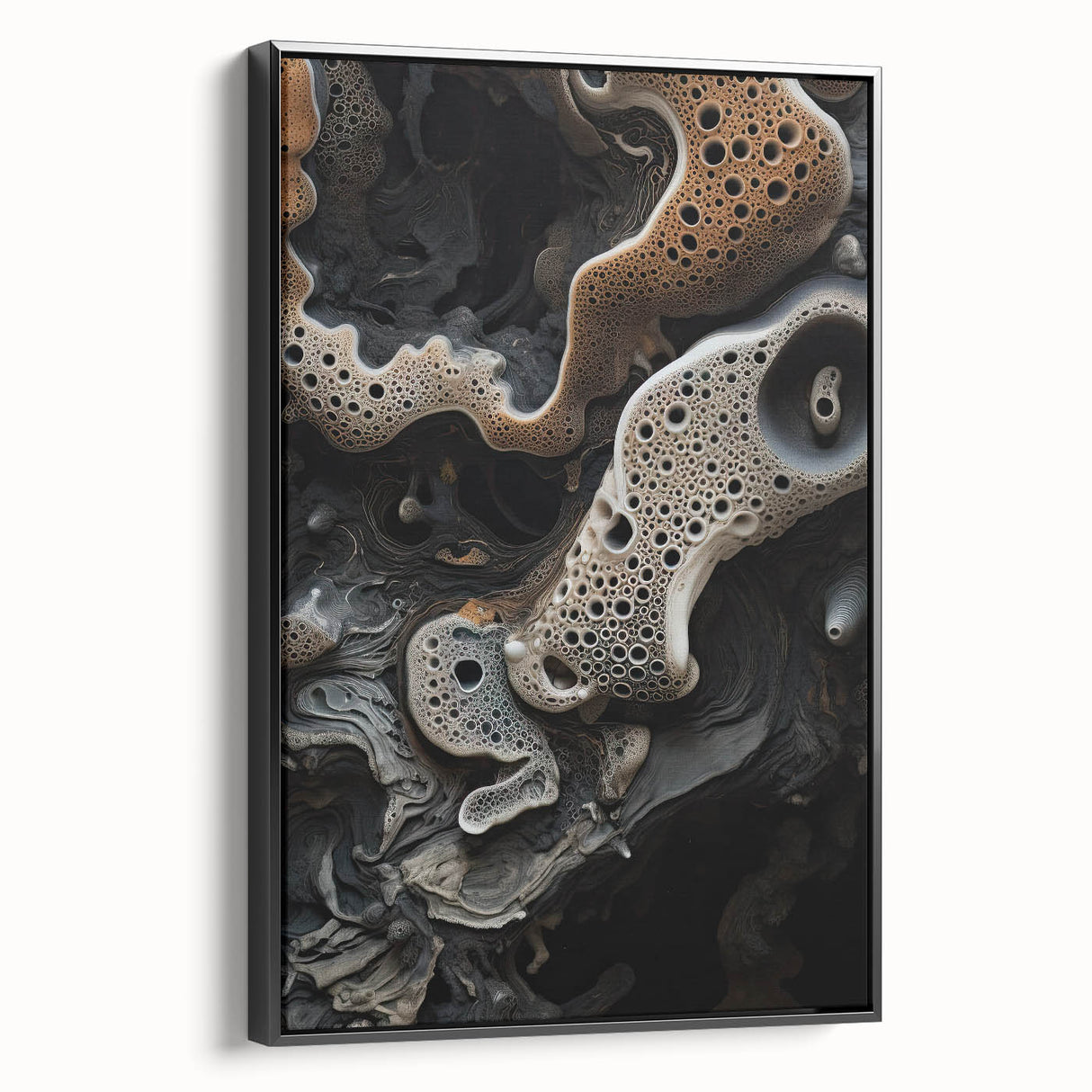 Black and white landscape art painting on framed canvas, featuring natural close-up elements, ideal for bedroom wall decor.