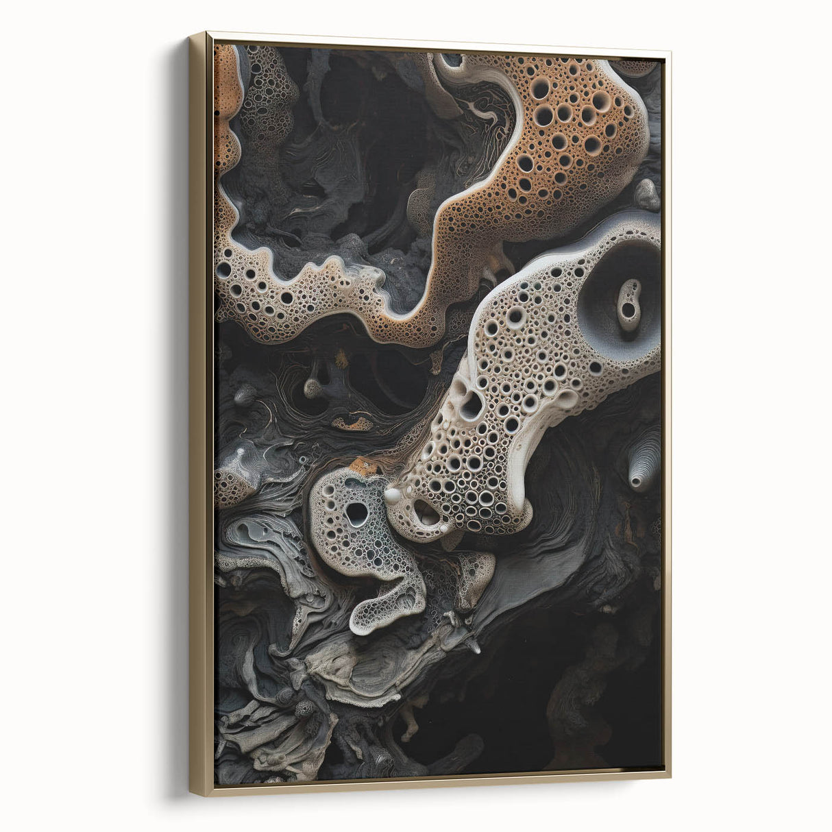 Framed canvas featuring a vintage black and gold landscape painting, ideal for bedroom wall art.