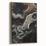 Framed canvas featuring a vintage black and gold landscape painting, ideal for bedroom wall art.