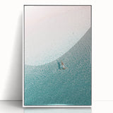 Art deco poster featuring a stylized summer scene in pastel colors, acrylic print in white frame.