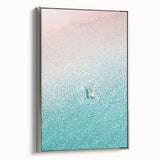 Landscape art painting featuring a vintage poster style with colorful art on a black background, framed in silver.