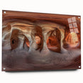 Acrylic glass artwork depicting a vibrant landscape with intricate cave designs, showcasing vivid colors and detailed textures, ideal for modern home decor.