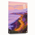 Acrylic glass artwork showcasing a stunning landscape of cliffs, featuring vibrant colors and intricate details, elegantly pinned for display in a modern setting.