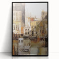 Framed acrylic wall art showcasing an abstract architectural design with bold black lines and shapes, ideal for modern home décor and artistic interior styling.