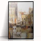 Framed acrylic wall art showcasing an abstract architectural design with bold black lines and shapes, ideal for modern home décor and artistic interior styling.