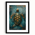 Abstract figurative wall art featuring bold colors and dynamic shapes, framed in black with a stylish mat; perfect for modern home decor.