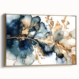 Framed abstract floral wall art featuring vibrant colors and gold accents, showcasing a side view of the canvas, perfect for modern home decor.