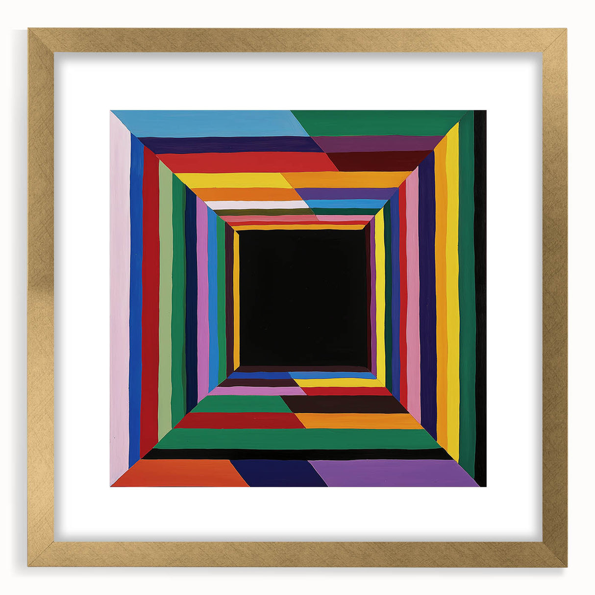 Abstract geometric frame with a gold mat, showcasing a modern design, perfect for contemporary decor. Ideal for enhancing living spaces or art collections.