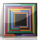 Framed abstract geometric design in gold acrylic, showcasing intricate shapes and lines, perfect for modern home decor. Adds elegance to any space.