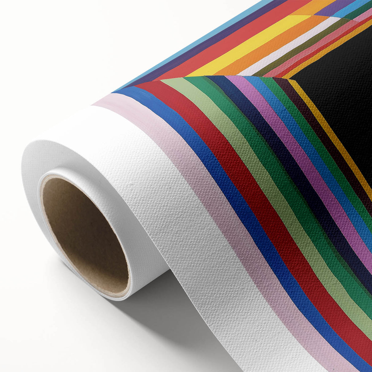 Abstract geometric design on rolled canvas, showcasing vibrant colors and intricate patterns, ideal for modern home decor. Packaged securely in a durable tube for safe delivery.