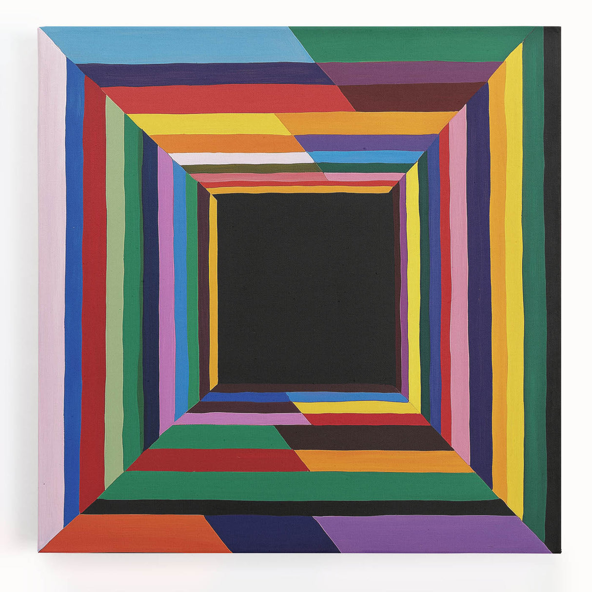 Abstract geometric stretched canvas artwork showcasing vibrant colors and intricate shapes, perfect for modern home decor. Ideal for art enthusiasts seeking unique wall accents.