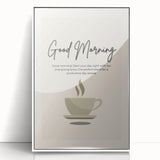 Art deco poster of food and drinks in monochrome, framed in white acrylic, suitable for modern nursery wall decor.
