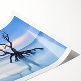 Vibrant landscape print showcasing serene beaches with gentle waves, rolled and secured in a protective tube for easy display. Perfect for coastal-themed decor.