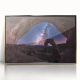 Framed acrylic landscape artwork depicting vibrant canyons in gold tones, perfect for enhancing modern home decor and adding a touch of nature-inspired elegance.