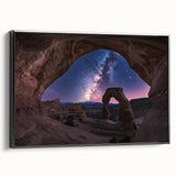Framed landscape canvas art depicting stunning canyons in warm earth tones, featuring a sleek black frame, perfect for enhancing home decor and adding a touch of nature.
