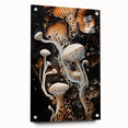 Large abstract wall art on acrylic glass featuring swirls of blue and gray, ideal for modern bedroom or dining room decor.