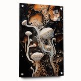 Large abstract wall art on acrylic glass featuring swirls of blue and gray, ideal for modern bedroom or dining room decor.