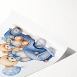 Teddy Bears in Car Nursery Wall Art – Baby Room & Kids Decor