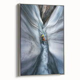 Framed canvas artwork showcasing a stunning cave landscape design with silver accents, perfect for modern home decor and artistic display.