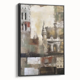 Framed abstract architecture wall art in black, showcasing a modern design with geometric shapes, perfect for contemporary home decor or office spaces.
