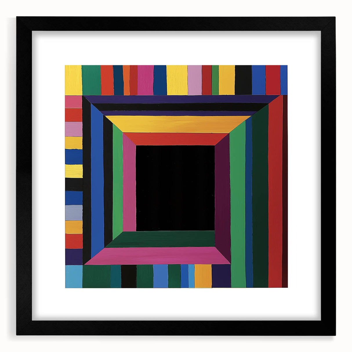 Abstract geometric frame in matte black, showcasing a modern design with sharp angles and sleek lines, ideal for contemporary home decor and interior styling.