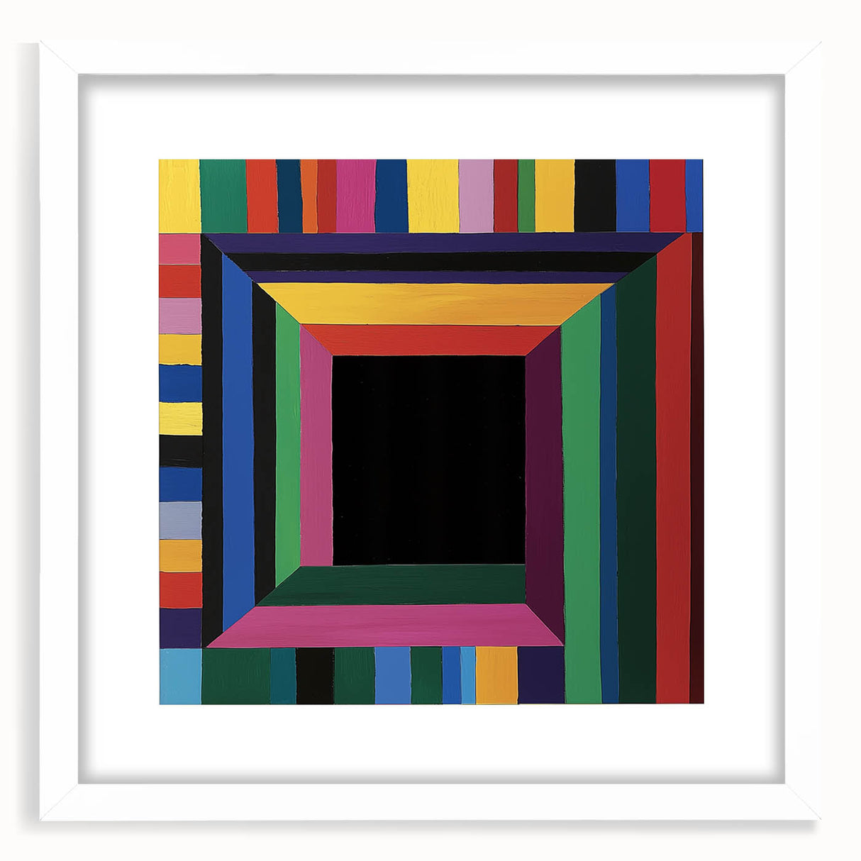 Abstract geometric frame featuring a white mat, front view displaying intricate patterns and shapes, perfect for modern home decor or artistic displays.