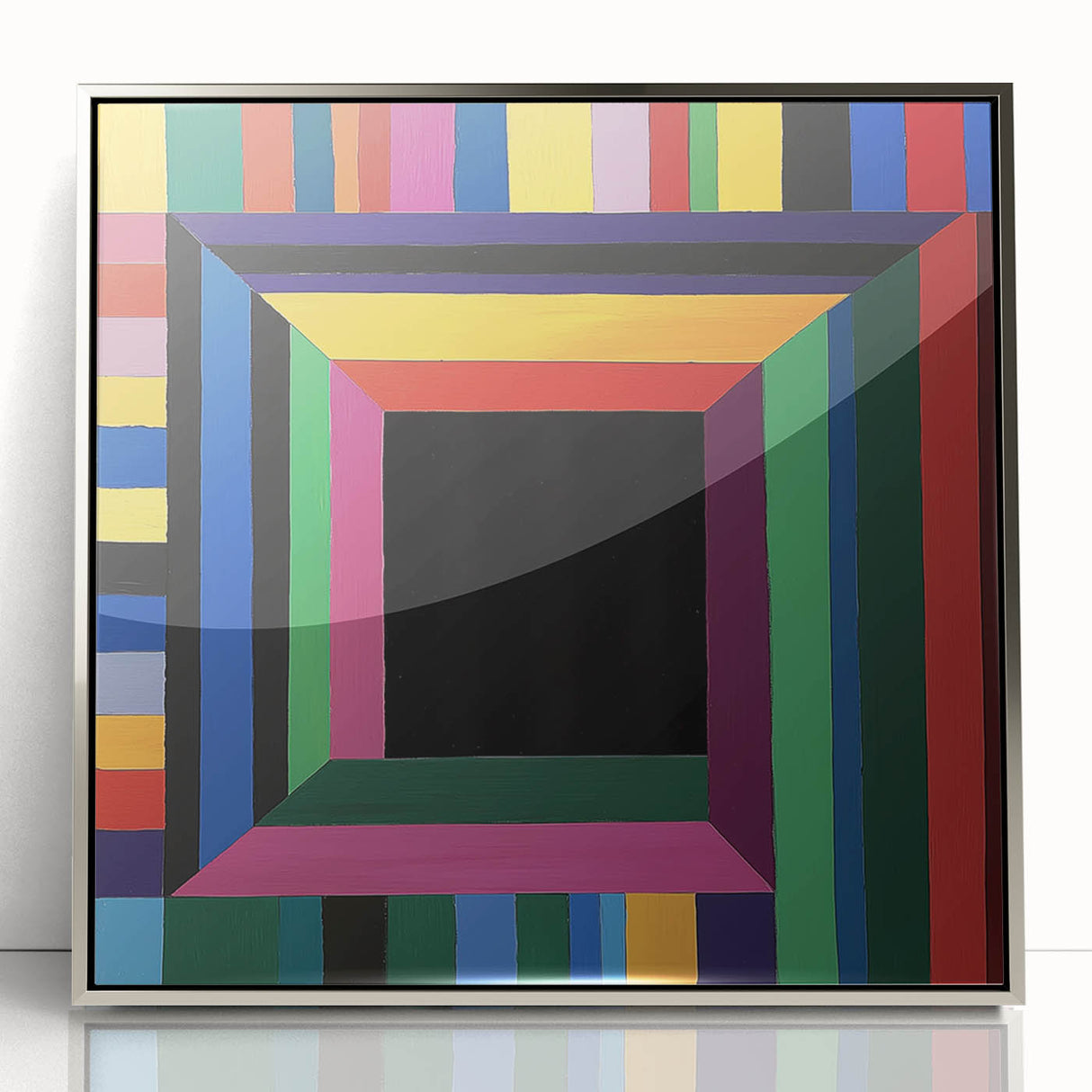 Framed abstract geometric wall art in silver tones showcasing sharp angles and modern design, perfect for contemporary home decor. Ideal for adding elegance and personality to any space.