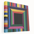 Abstract geometric stretched canvas artwork showcasing vibrant colors and sharp angles, perfect for modern decor. The side view highlights its thick frame, ideal for adding a contemporary touch to any room.