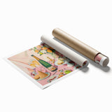 Extra large rolled print of floral art in pastel shades, ideal for classy bathroom or large living room wall decor.