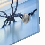 Close-up of vibrant acrylic beach scene artwork showcasing blue waves and golden sands, perfect for coastal home decor. Ideal for art enthusiasts and beach lovers.