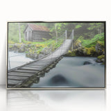 Framed acrylic landscape artwork showcasing a serene bridge scene in silver tones, designed to enhance modern home decor with elegance and tranquility.