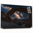 Landscape acrylic artwork depicting vibrant canyons in vivid colors, showcased with a sleek glass frame and mounting pins, perfect for modern home decor.
