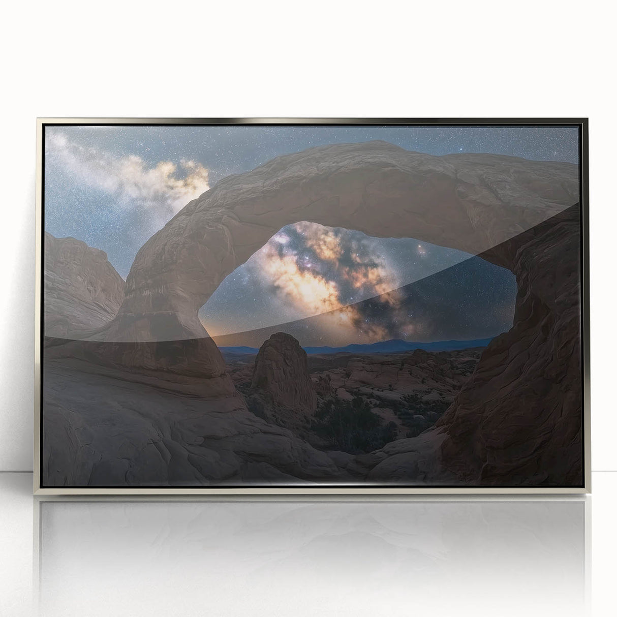 Framed acrylic artwork depicting a stunning landscape of canyons in vibrant colors, showcasing intricate details and modern design, ideal for enhancing interior decor.