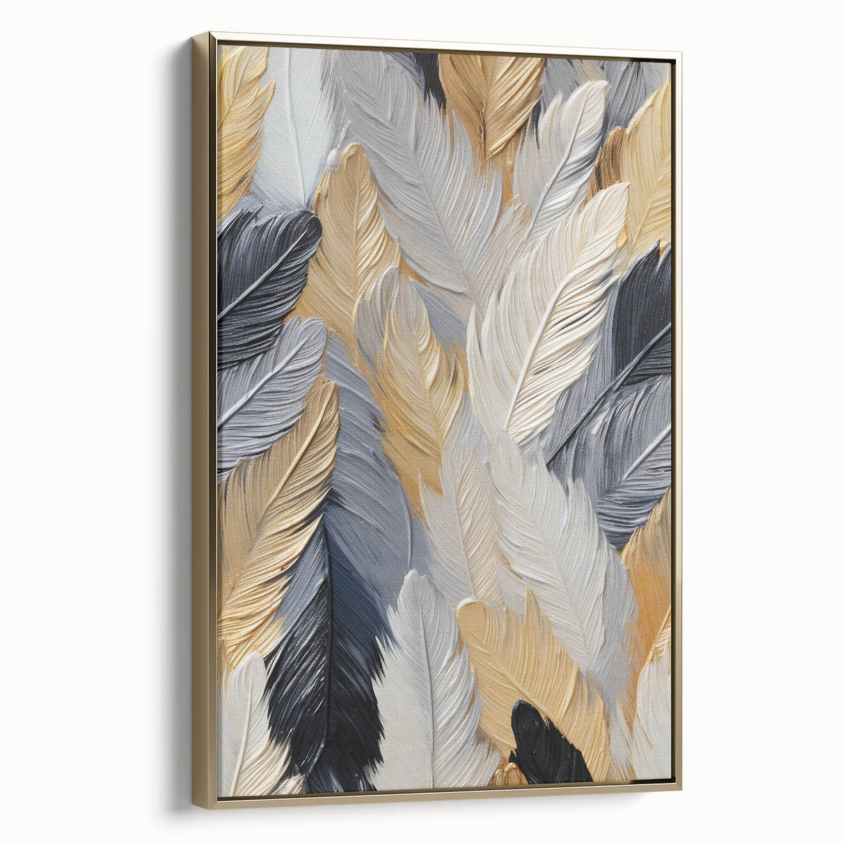 Vintage poster art of a landscape painting on framed canvas, featuring a black and gold color scheme.