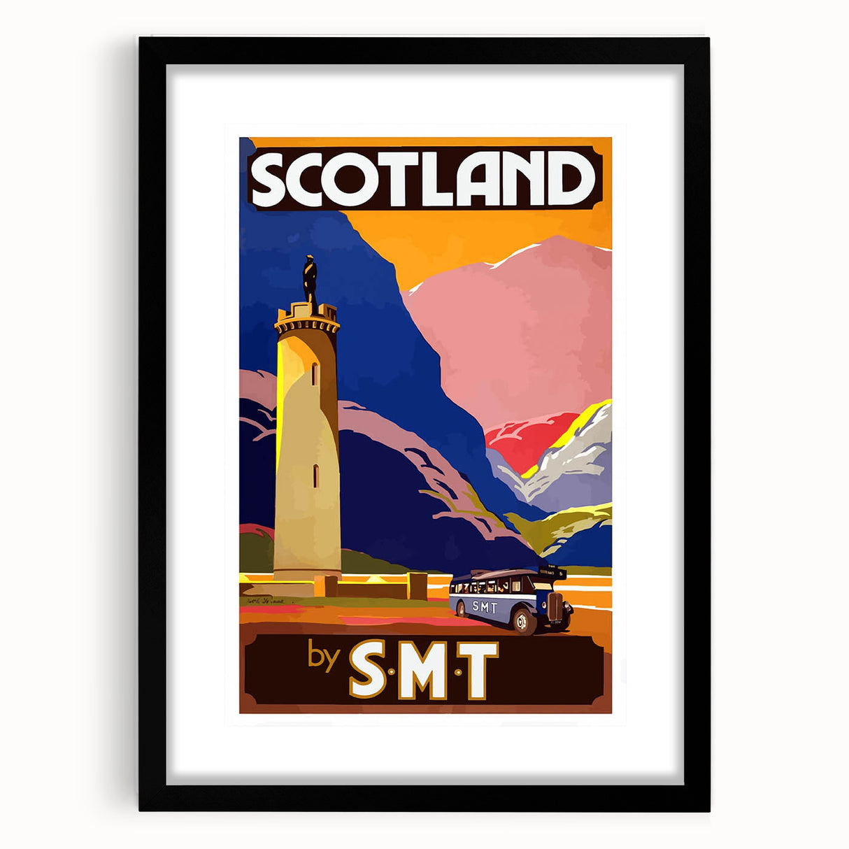 Vintage Scotland Travel Poster - Highlands & S.M.T. Bus Art Print