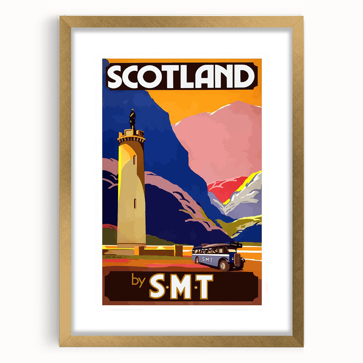 Vintage Scotland Travel Poster - Highlands & S.M.T. Bus Art Print