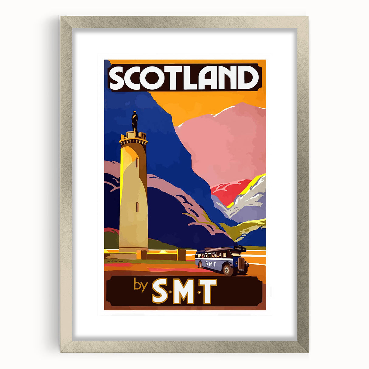 Vintage Scotland Travel Poster - Highlands & S.M.T. Bus Art Print